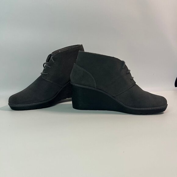 Clarks Women's Hazen Charm Wedge Ankle Boot Grey Leather Suede Size 7 - Picture 10 of 12